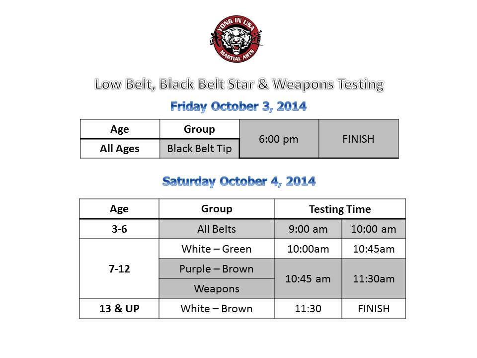 October Testing Schedule